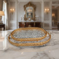 The Versailles Embossed Gold & Glass Oval Tray Set