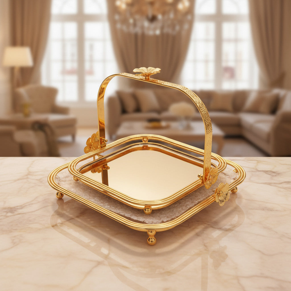 Royal Gilded Square Mirrored Tray