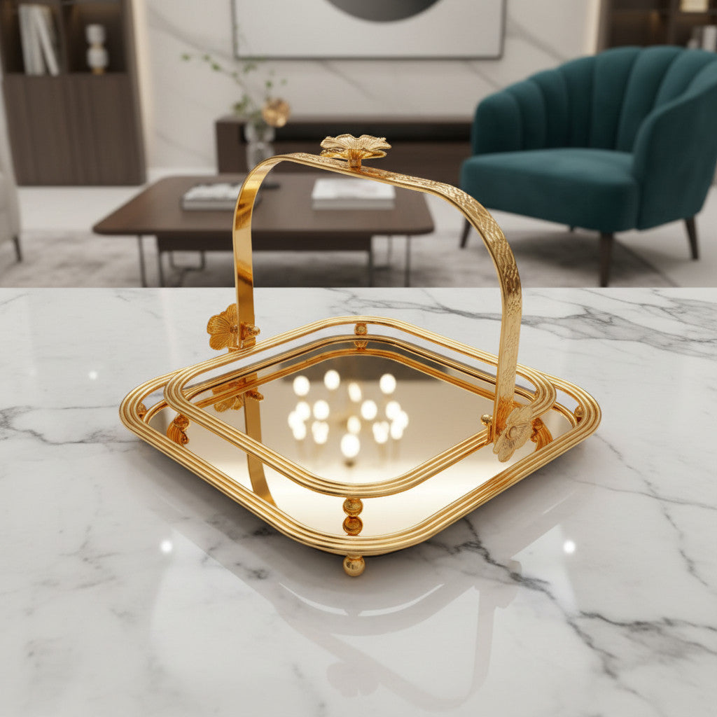 Royal Gilded Square Mirrored Tray