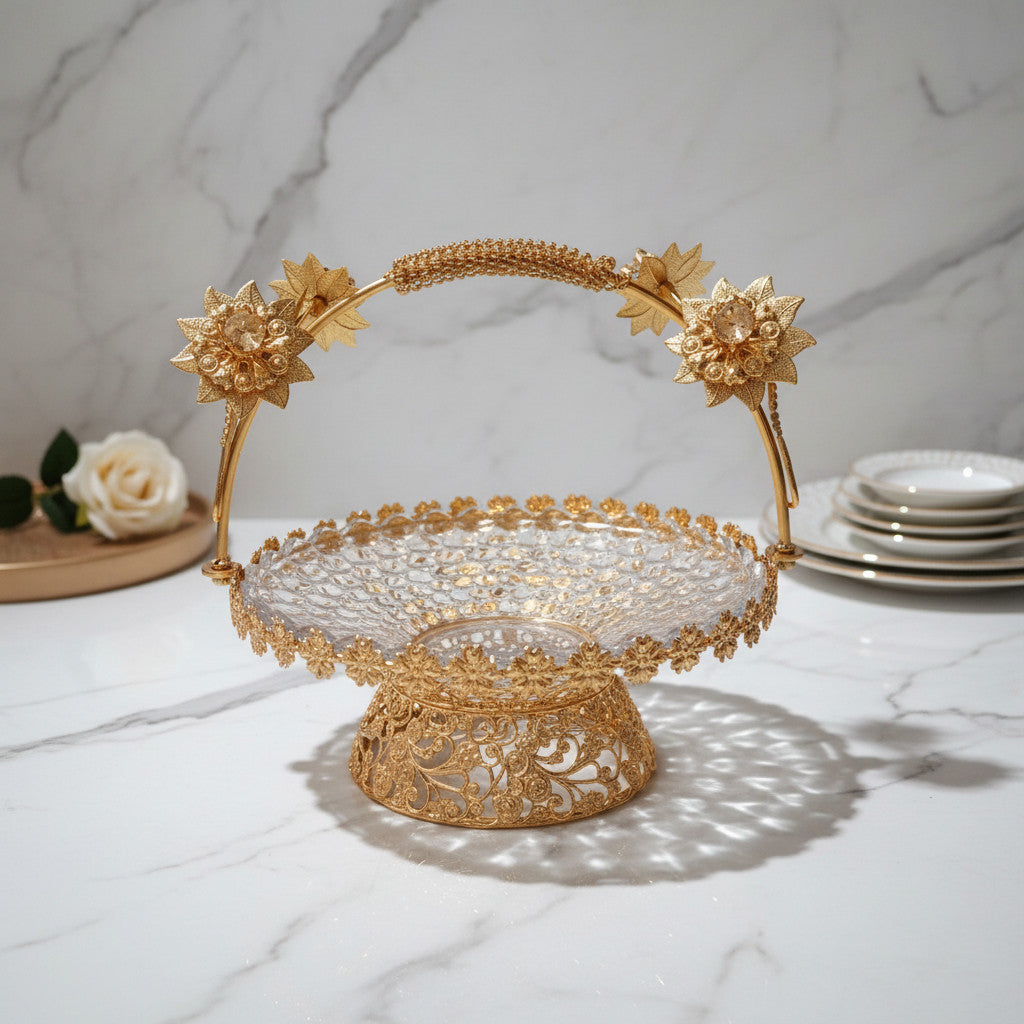 Eternal Bloom Gold & Crystal Pedestal Bowl