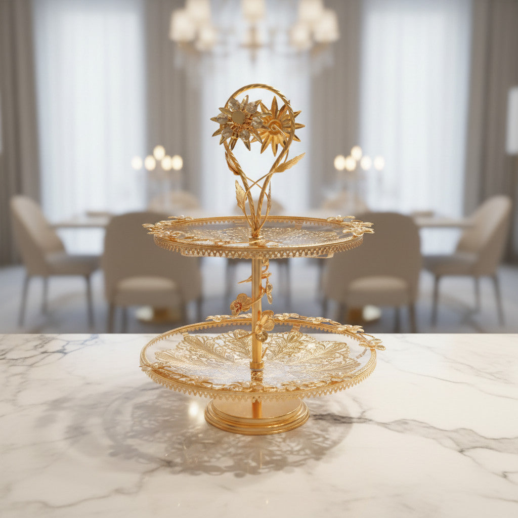 The Golden Sunburst Two-Tier Dessert Stand